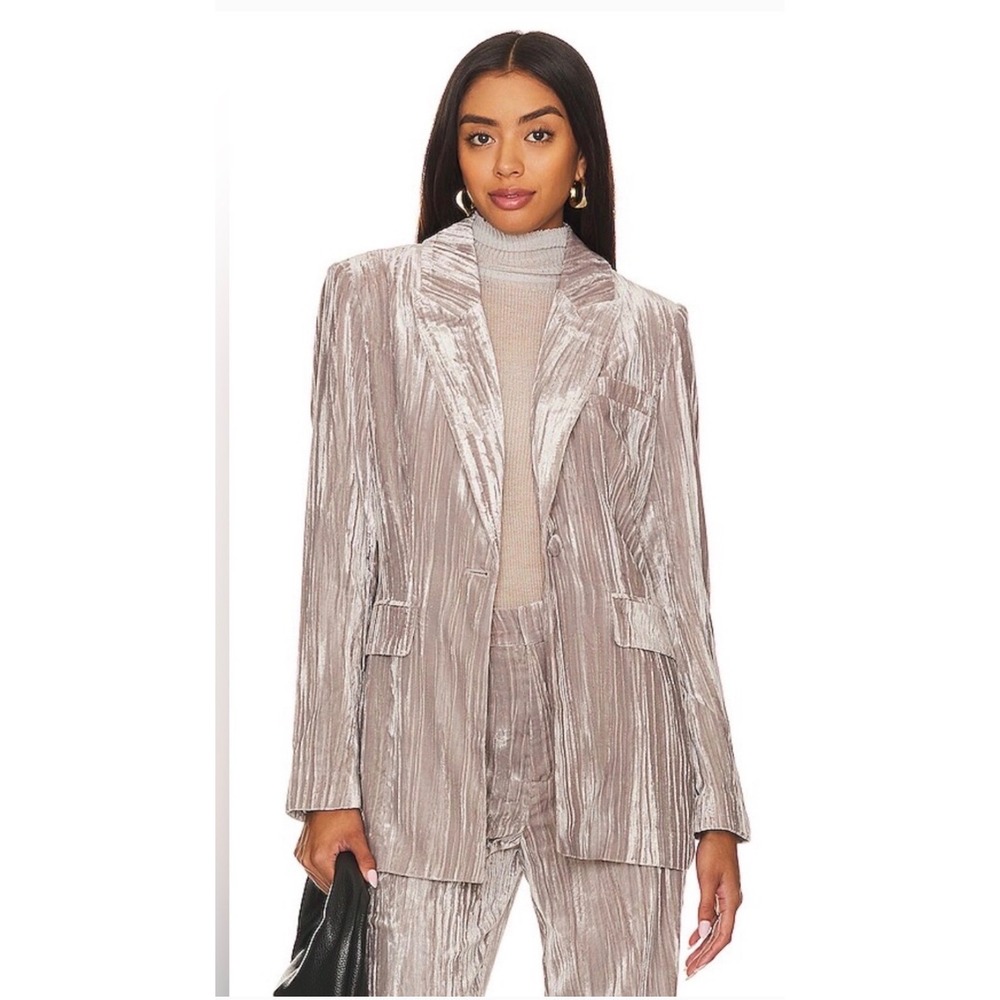 Steve Madden Womens Champagne Crushed Velvet Blazer Jacket Taupe Size S NWOT